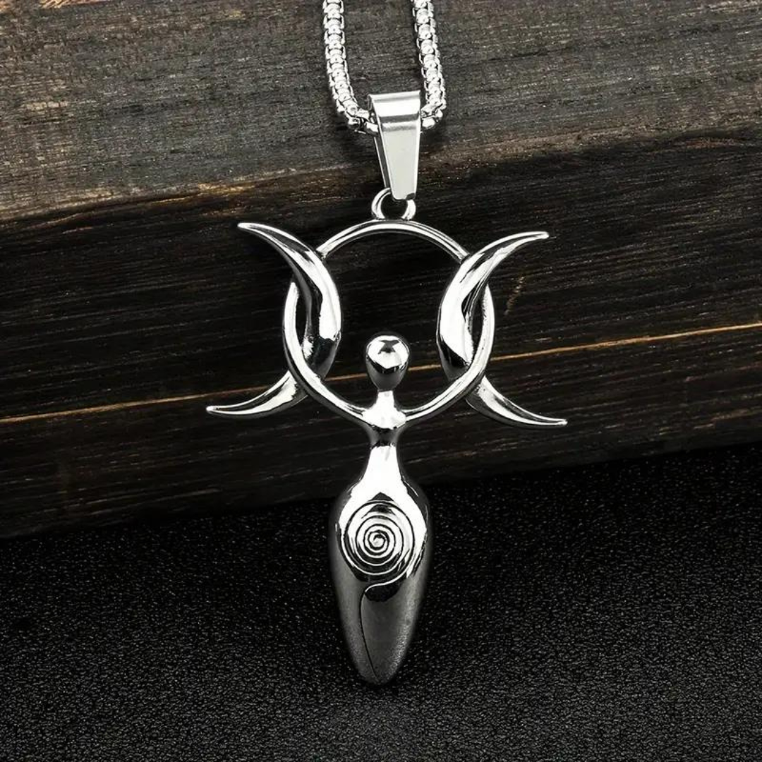 Double Crescent Moon Sun Goddess Necklace