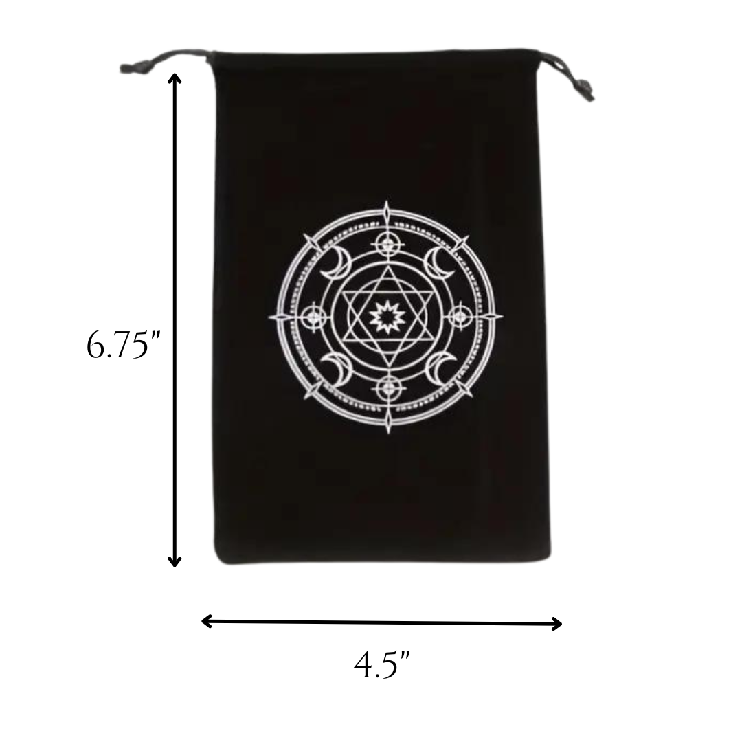 Black Velvet Pull-String Storage Bag with Celestial Moon Embossed Insignia